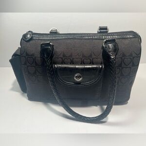 Brighton Handbag Black Canvas Body Heart Design Leather Straps